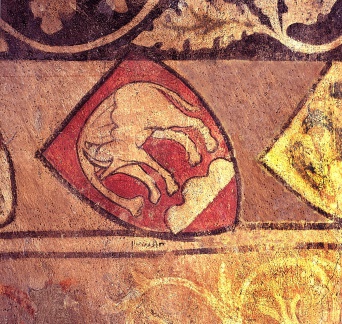 Das Wappen aus aus dem spätmittelalterlichen Wandgemäde im Haus zum Brunnhof in Zürich zeigt einen Elefant