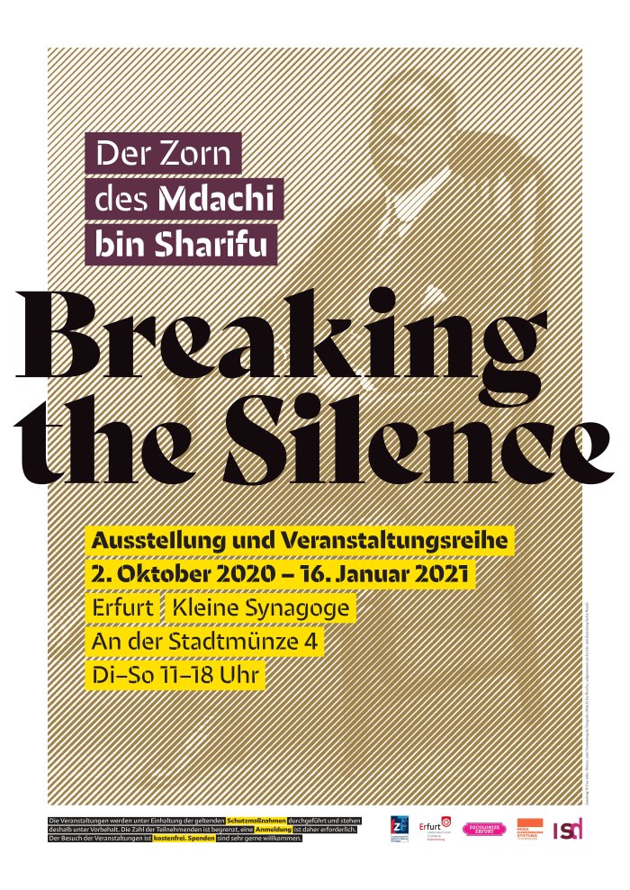 Veranstaltungsplakat zu "Breaking the Silence – Der Zorn des Mdachi bin Sharifu" mit sitzendem Mann