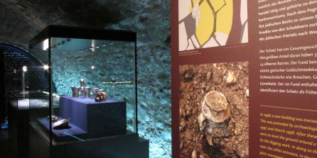 Cellar vault with exhibition panels