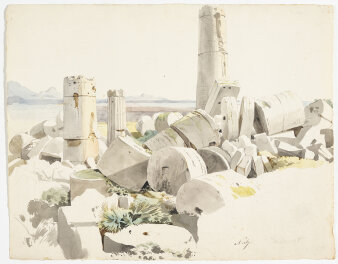 Gemälde von Ruinen in hellen Farbtönen