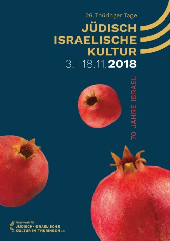 Die Abbildung zeigt den Titel der Veranstaltungsreihe und drei Granatäpfel in unterschiedlichen Größen. 